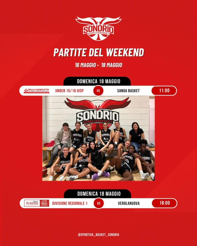 🚨Ecco le partite di questo weekend🏀

Ormai siamo agli sgoccioli e sono poche le squadre ancora impegnate in questa stagione…. 
Non per questo però possiamo abbandonarle!! 💪🏻

Vi aspettiamo al Pala DOMENICA 🚀